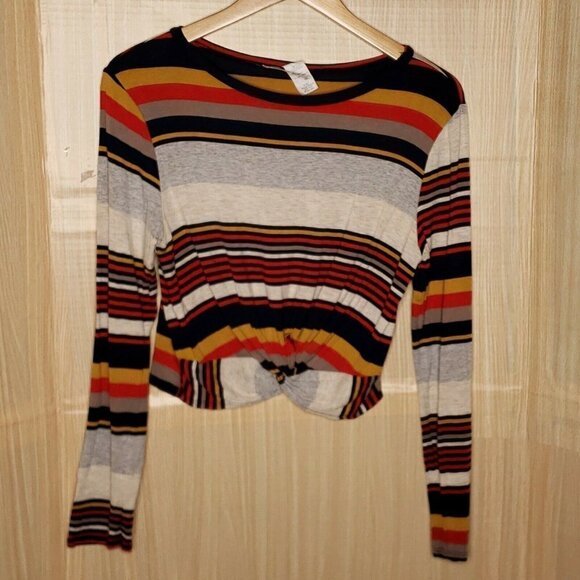 Gage Womens Knit Striped Long Sleeve Cropped Top Medium - Picture 1 of 5